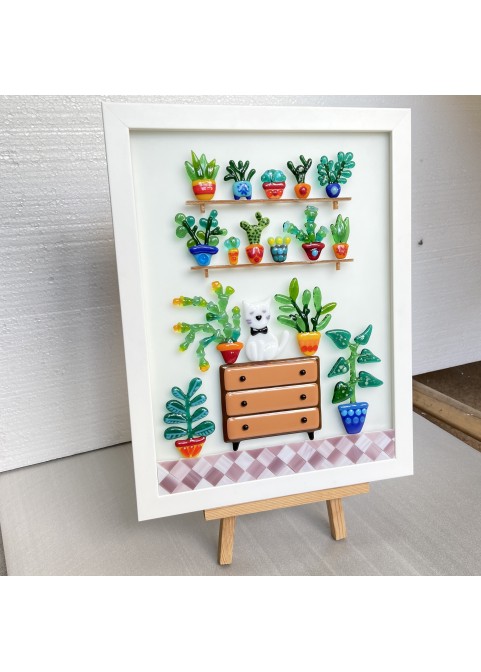 Скляне панно «Кіт в вазонах»